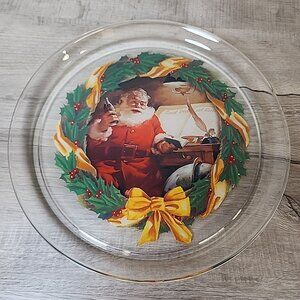 Vintage Coca-Cola Glass Platter 1997 Santa Claus Christmas Cookie Plate 13" Coke